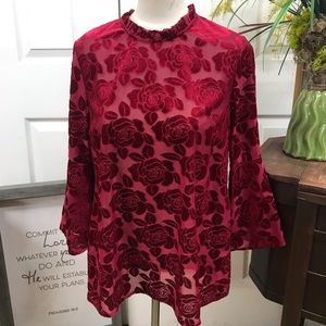 Entro Faux Velvet Bell Sleeves Top M